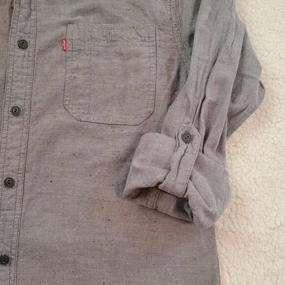 Levis Gray Button Front Collared Shirt Long Sleeve Roll Tab Casual Mens Medium - Picture 8 of 10